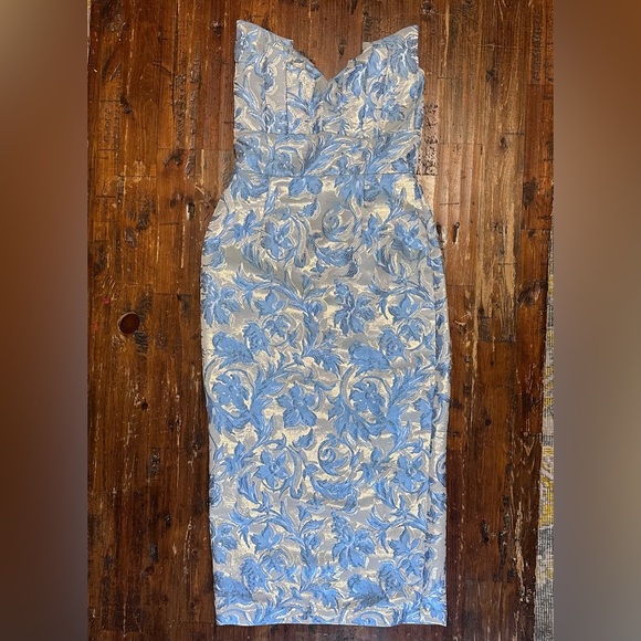 🎄SALE Vici Windsor Floral Shimmer Strapless Midi Dress Blue XS - Picture 4 of 12